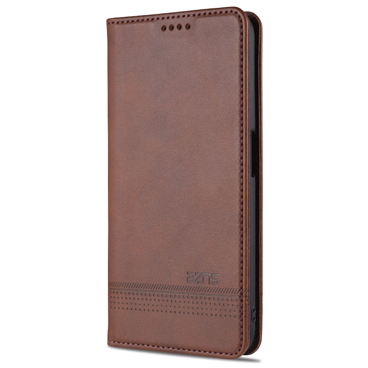 Dark brown magnetic flip leather phone wallet case with card slots and holder
