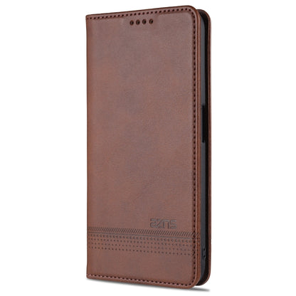 Dark brown magnetic flip leather phone wallet case with card slots and holder