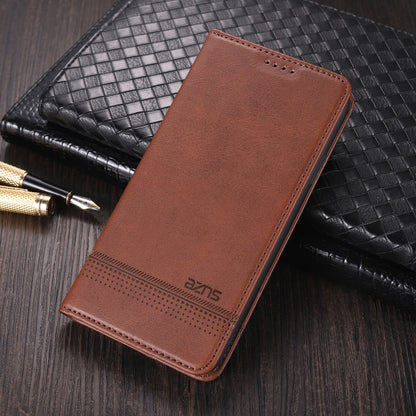 Brown magnetic flip leather phone wallet case with card slots and holder, textured