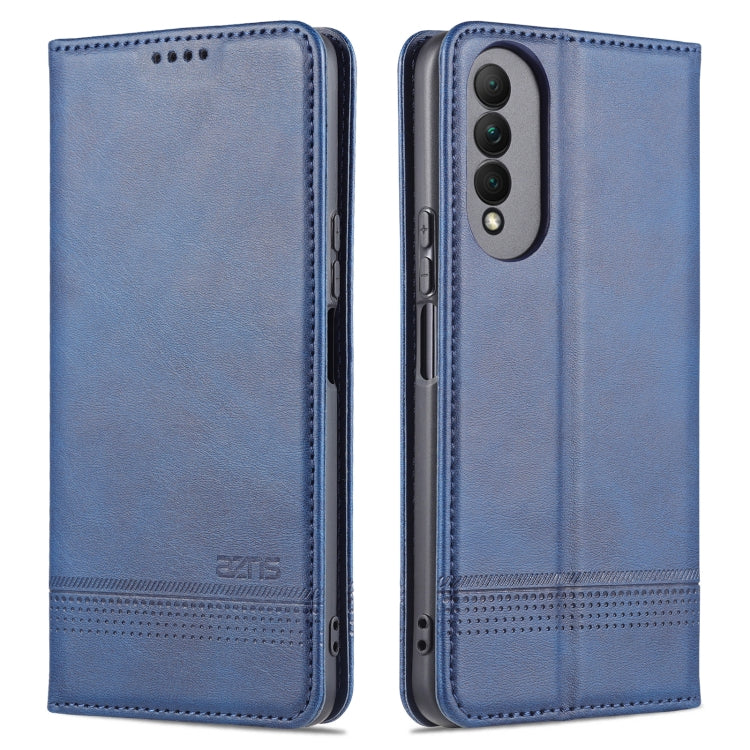 Blue magnetic flip leather case with card slots and camera cutout