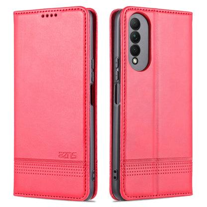 Red magnetic flip leather case with card slots and camera cutout