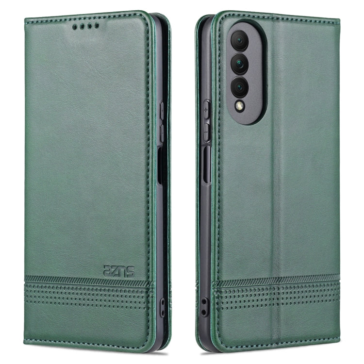 Dark green magnetic flip leather case with card slots and camera cutout