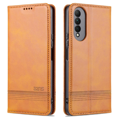 Light brown magnetic flip leather case, front and back with camera cutout