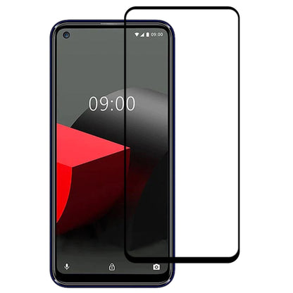 Full-screen tempered glass screen protector with rounded edges over smartphone display