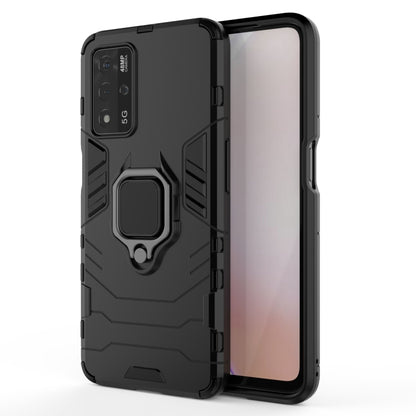 Shockproof black phone case with magnetic ring holder, rugged TPU/PC shell