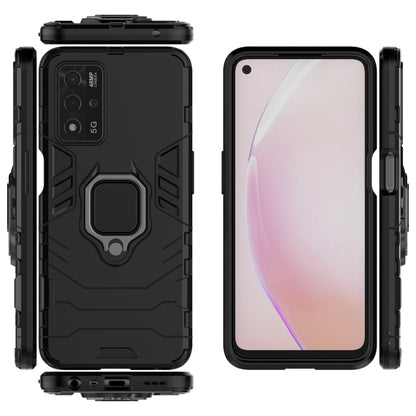 Shockproof black phone case with magnetic ring holder, front and back protection