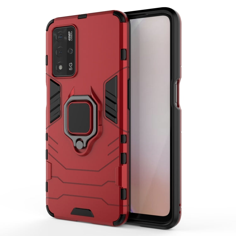 Shockproof red phone case with magnetic ring holder, rugged TPU/PC shell