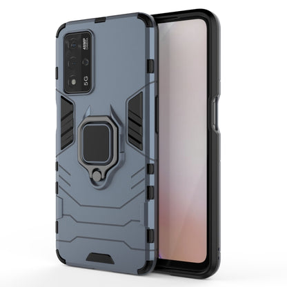 Shockproof navy blue phone case with magnetic ring holder, rugged TPU/PC shell