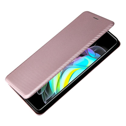 Pink carbon fiber texture magnetic flip phone case with cover closed over screen
