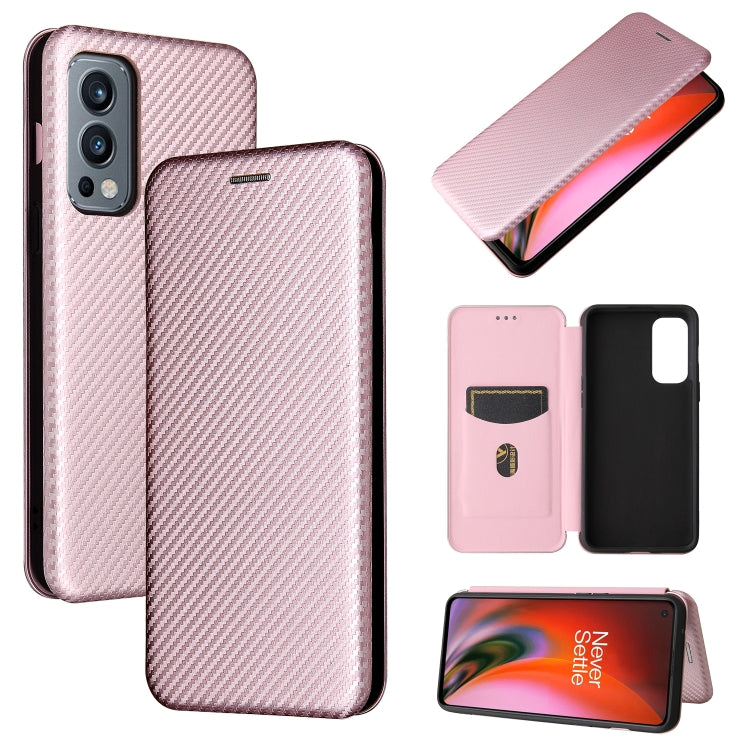 Carbon fiber texture magnetic flip phone case with card slot, pink