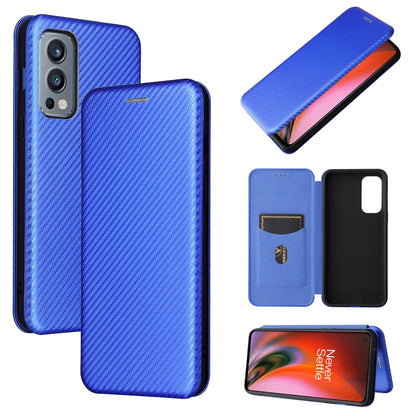 Carbon fiber texture magnetic flip phone case with card slot, blue