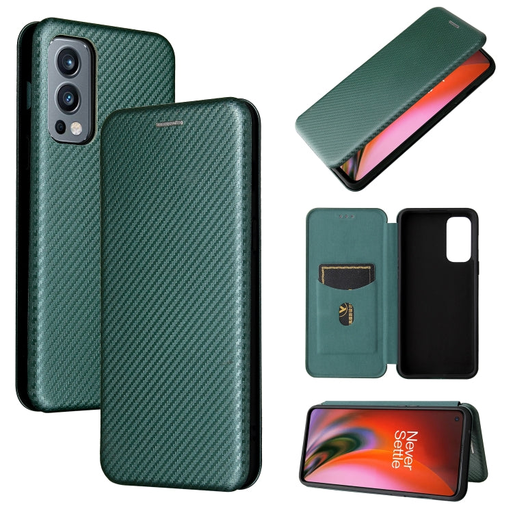 Carbon fiber texture magnetic flip phone case with card slot, green
