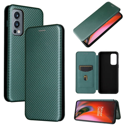 Carbon fiber texture magnetic flip phone case with card slot, green