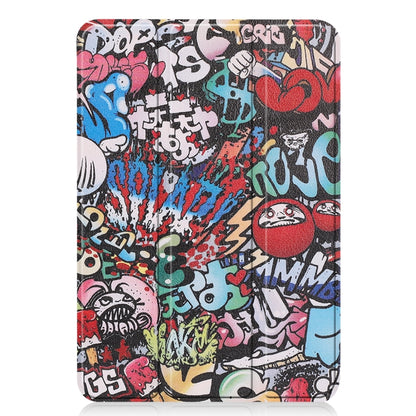 Graffiti folio tablet case with colorful comic pattern, flat closed back view
