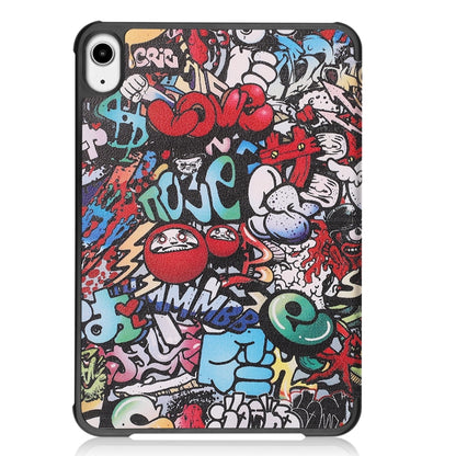 Graffiti tablet case with comic pattern and side button cutouts, front view