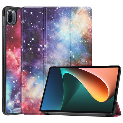 PU leather tablet case with nebula galaxy print, 3-fold stand, sleep/wake cover