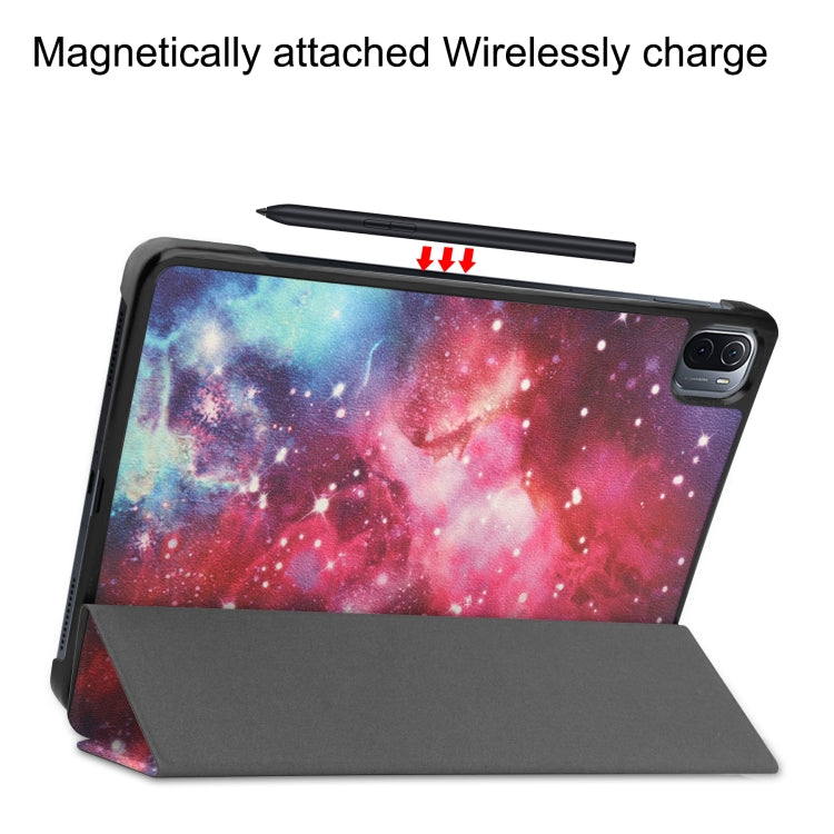 Galaxy nebula PU leather tablet case with front flap and magnetic charging area