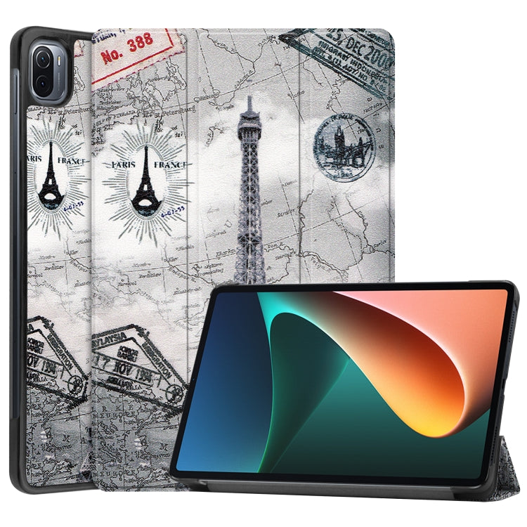 PU leather tablet case with vintage world map print and 3-fold stand