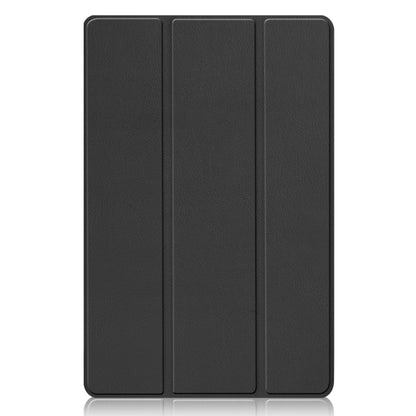 Black three-panel folio cover case with textured leather finish