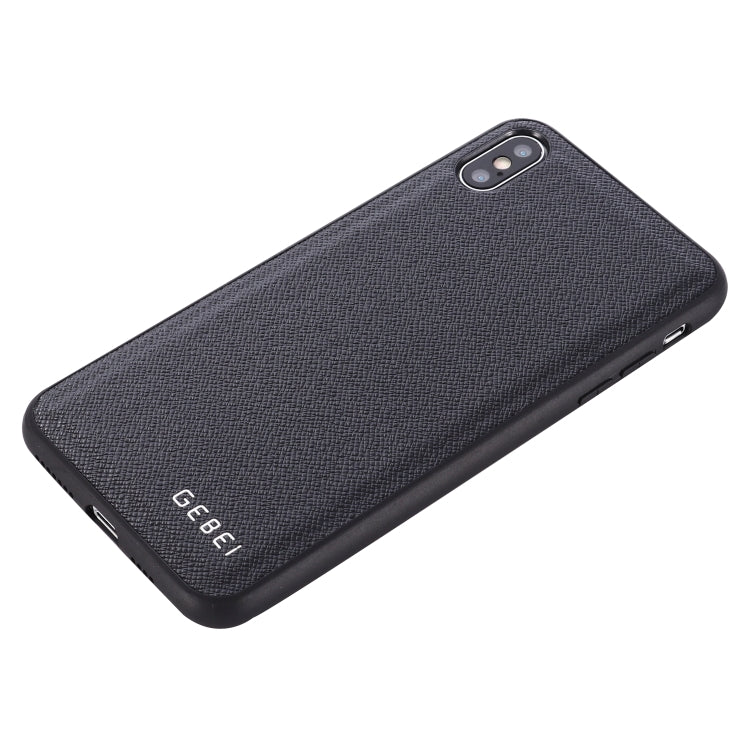 GEBEI textured black leather phone case, angled back view