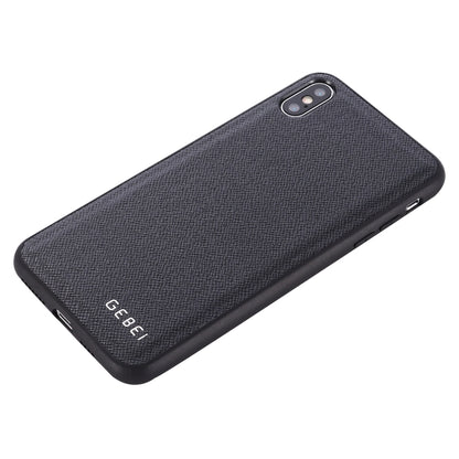GEBEI textured black leather phone case, angled back view
