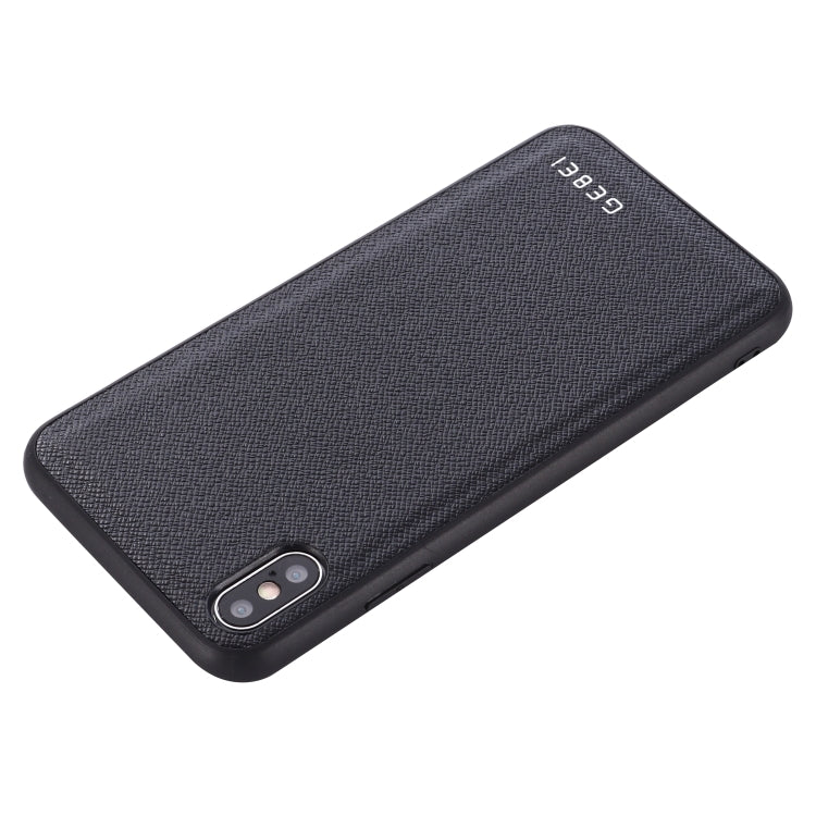 GEBEI textured black leather phone case, back side with camera opening