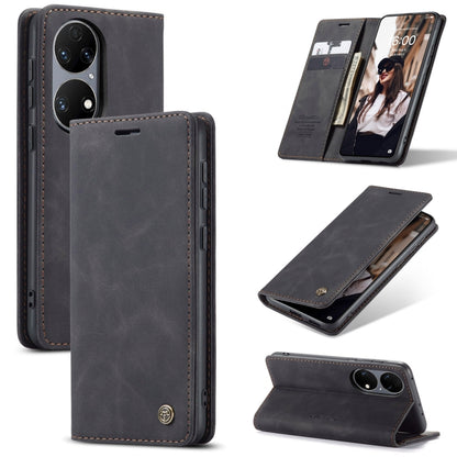Black leather horizontal flip phone case with card slot and holder, dual camera cutouts