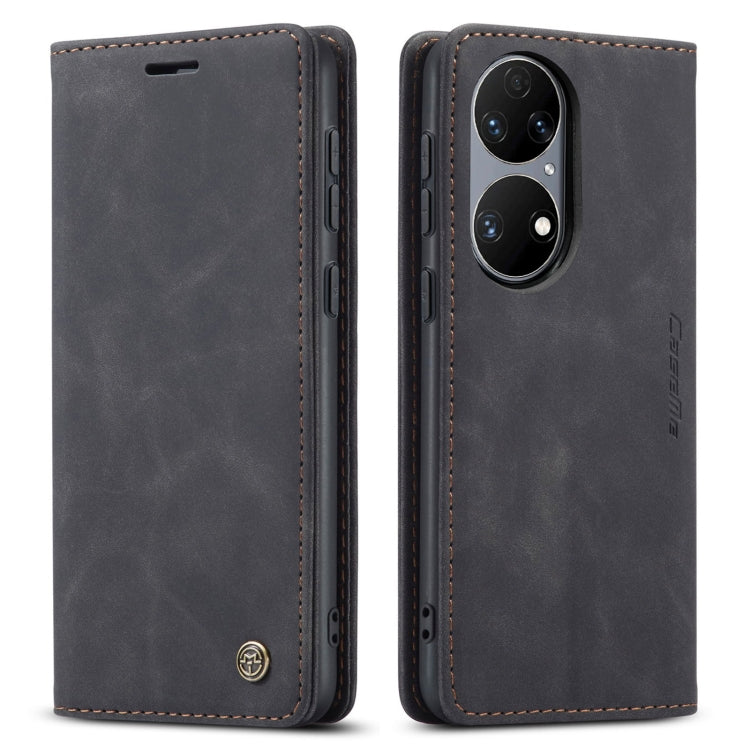 Black leather flip phone case, slim back with dual camera cutouts and side openings