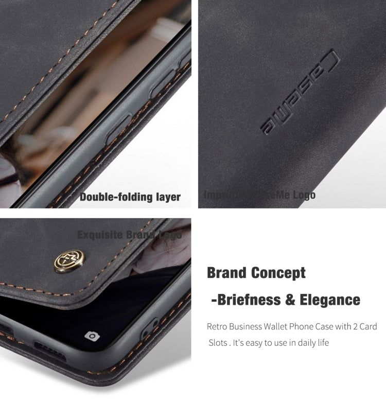 Black leather wallet phone case with double-fold design and stitched edge