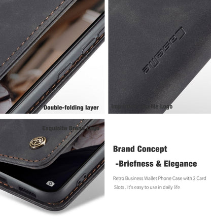 Black leather wallet phone case with double-fold design and stitched edge