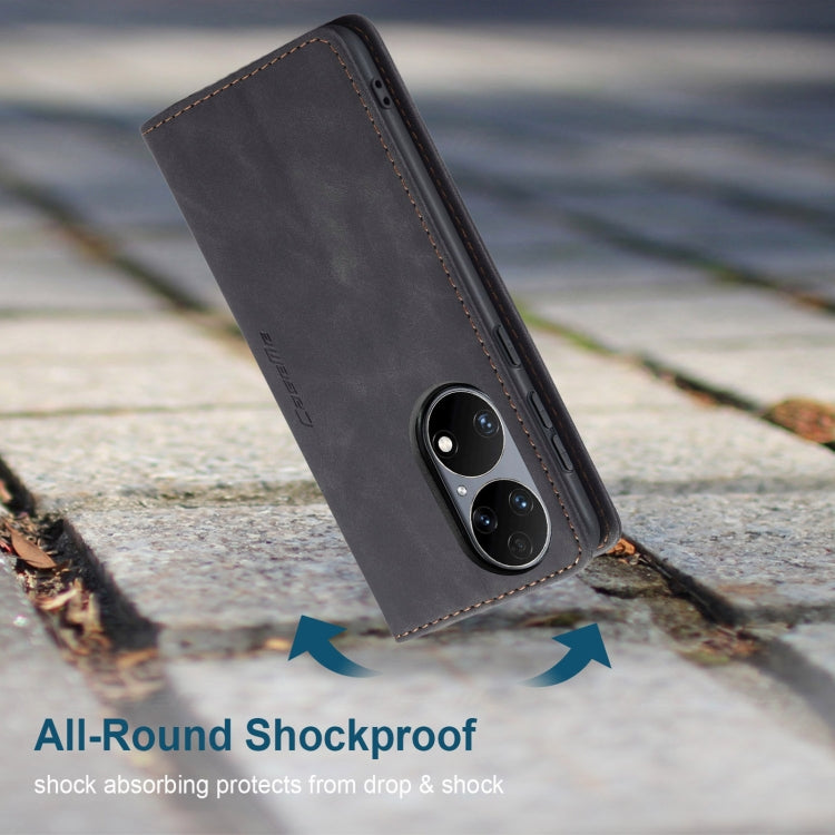 Dark leather flip phone case with shockproof protection and dual camera cutouts