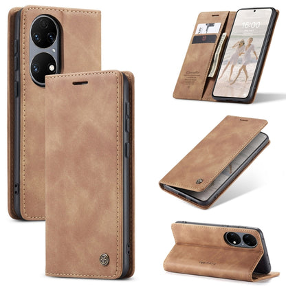 Tan/brown leather flip phone case with card slot and holder, dual camera cutouts