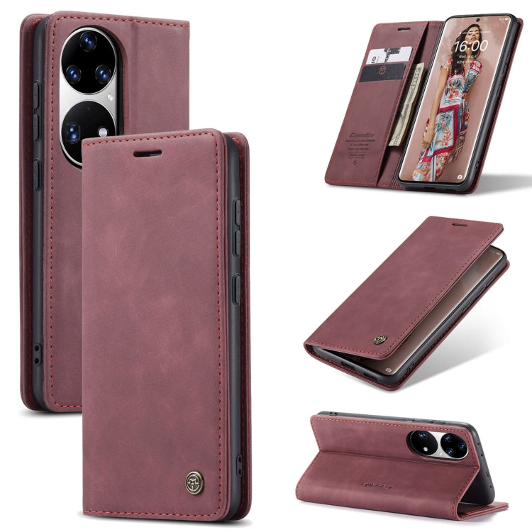 Wine red leather-look horizontal flip phone wallet case with card slot and stand