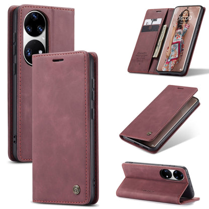 Wine red leather-look horizontal flip phone wallet case with card slot and stand