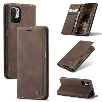 Brown leather flip phone wallet case with card slots and stand