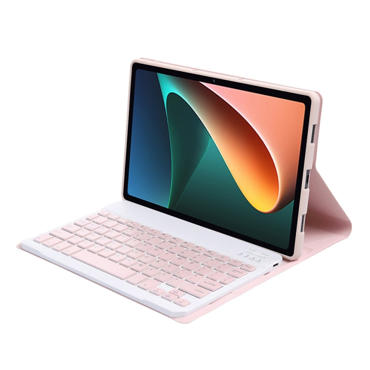Pink tablet keyboard case with detachable Bluetooth keyboard and fold stand for Xiaomi Pad 5/5 Pro