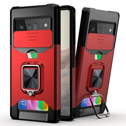 Red phone case with sliding camera cover, TPU shockproof bumper, and ring holder