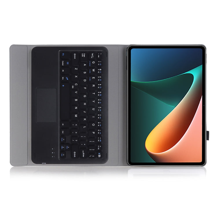 Detachable tablet keyboard case with touchpad, keyboard extended, dark and light gray