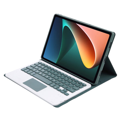 Tablet keyboard case with touchpad, detachable keyboard, dark green/gray accents