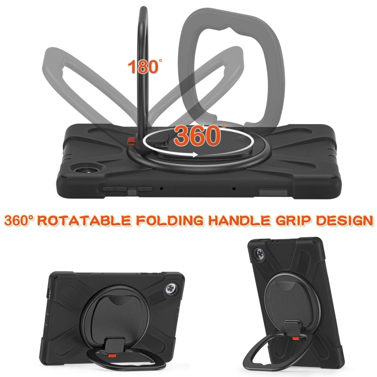 Black case showing 360° rotating folding handle and side grip stand