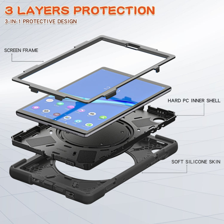 Rugged black tablet case with layered protection design and kickstand