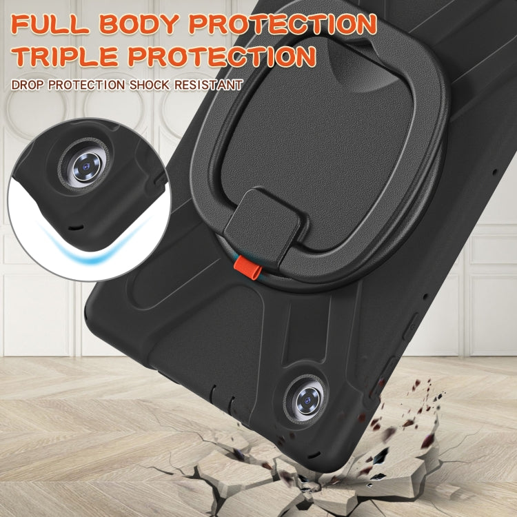 Black full-body rugged tablet case with raised corners and camera cutout