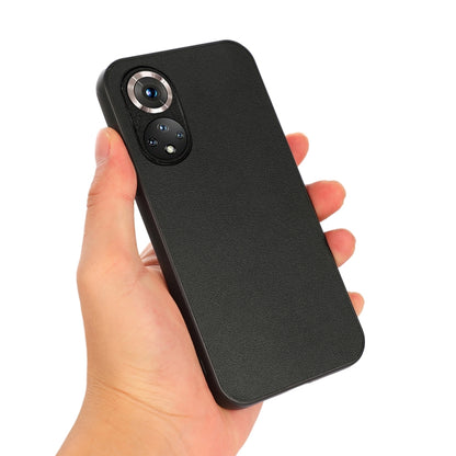 Black leather-texture phone case, slim profile with dual camera cutout