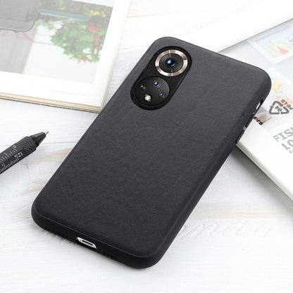 Black leather-texture phone case with dual camera cutout and bottom port openings