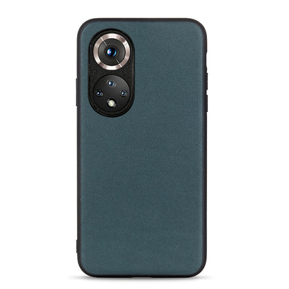 Green leather shockproof phone case with dual camera cutouts and slim side openings