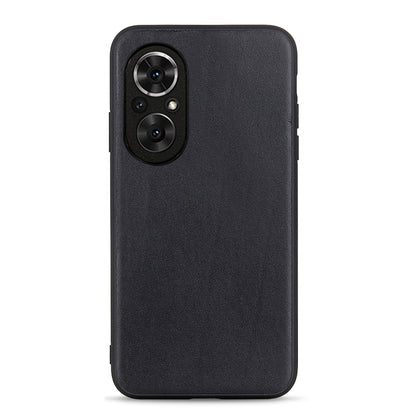 Black leather-texture phone case, full-coverage back with dual camera cutout