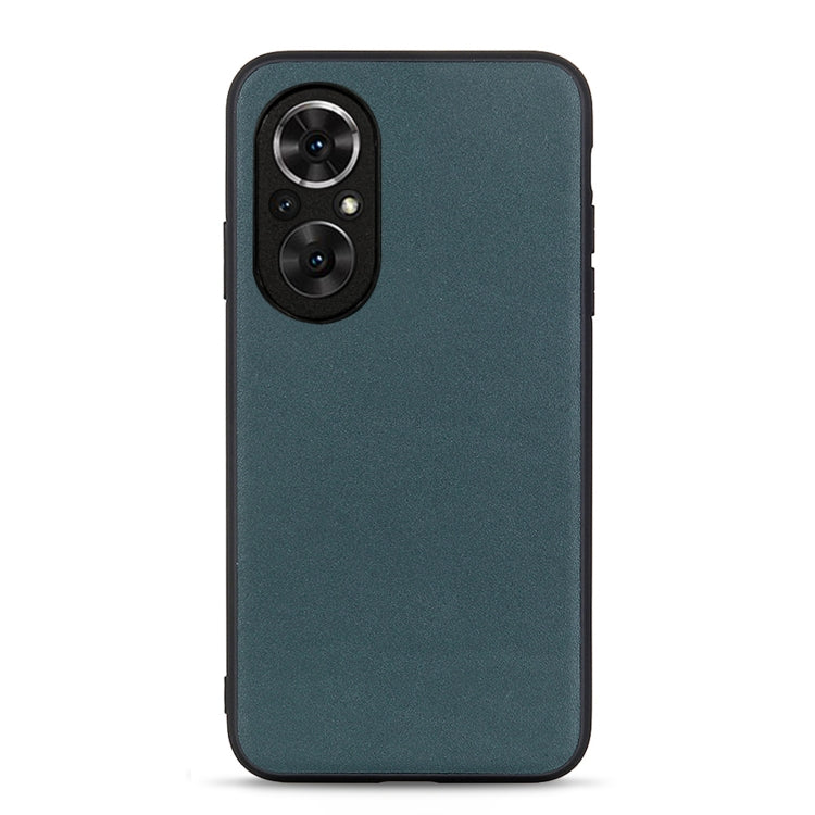 Dark green leather shockproof phone case with dual camera cutouts and textured surface