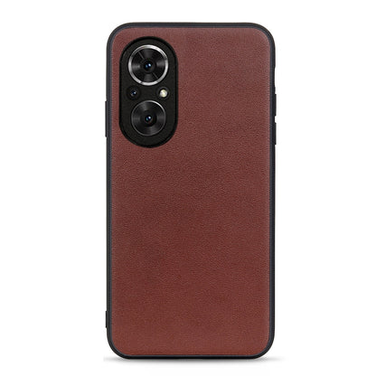 Dark brown leather shockproof phone case with raised dual camera cutouts