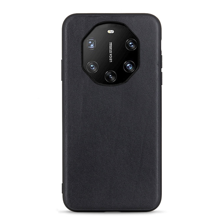 Black leather-texture phone case with centered circular camera module opening