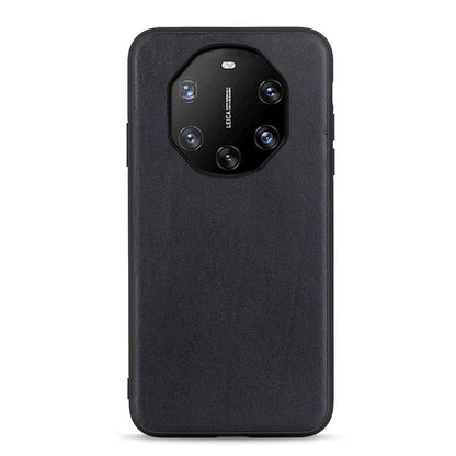 Black leather-texture phone case with centered circular camera module opening